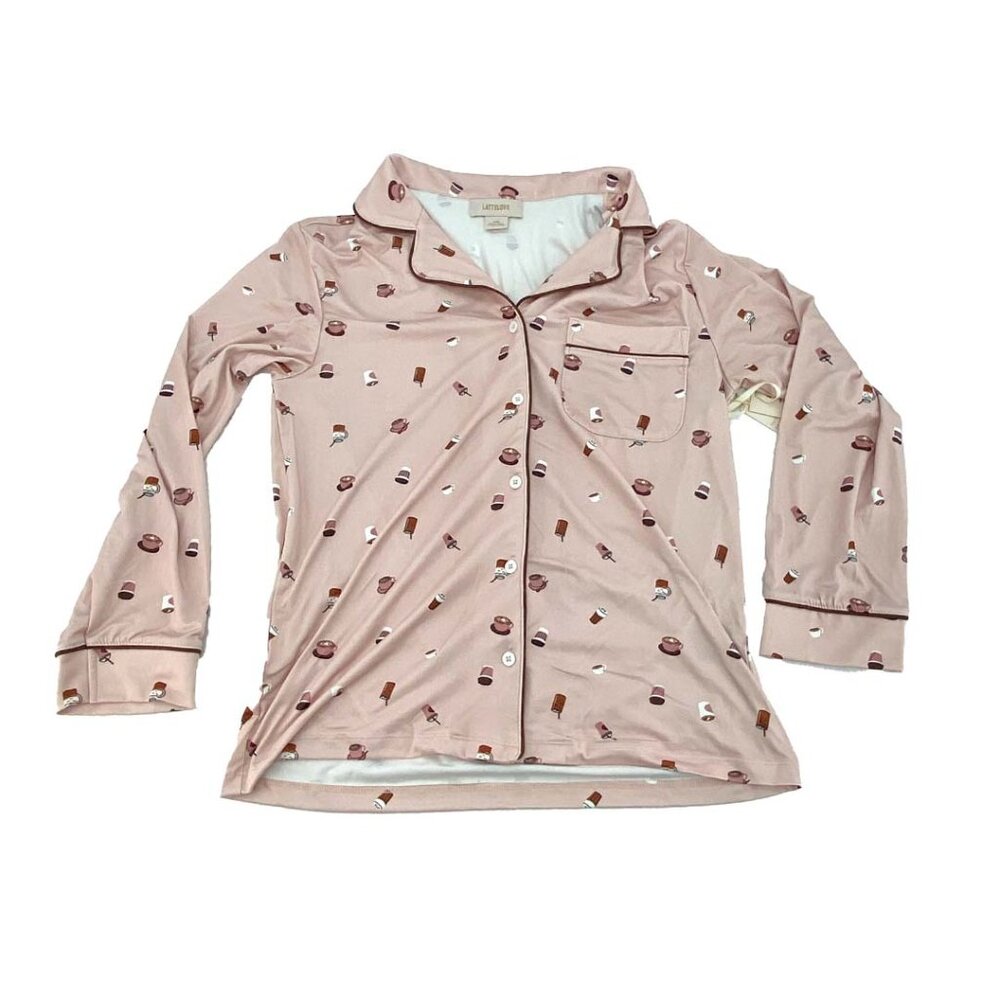 Lattelove Women's Pyjama Set: 3 Pieces | Coffee Themed | Pink | Medium